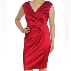 NWT Lauren Ralph Lauren Stretch Satin Sheath Dress 4 Ruby Red Cocktail Party